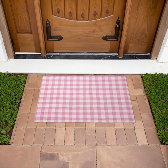 Baby Pink Gingham Pattern Doormat (Outdoor)