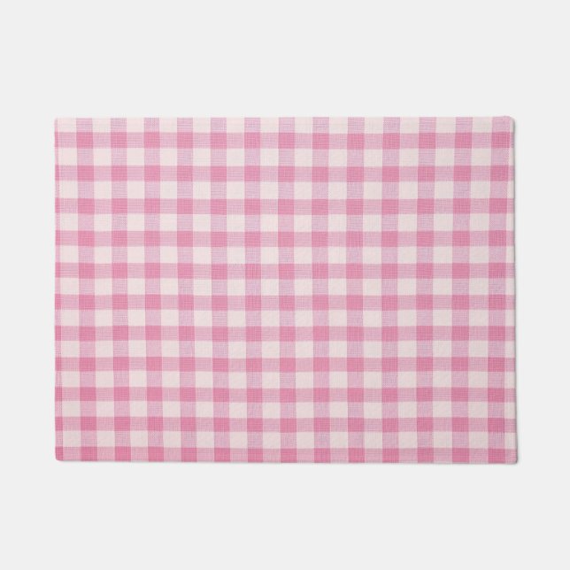 Baby Pink Gingham Pattern Doormat (Front)
