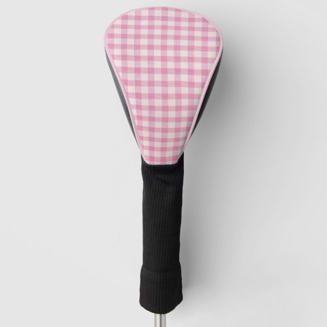 Baby Pink Gingham Pattern Golf Head Cover (Front)