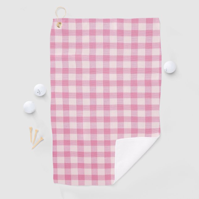 Baby Pink Gingham Pattern Golf Towel (InSitu)