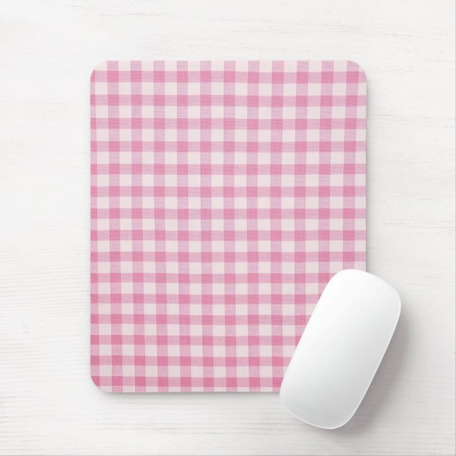 Baby Pink Gingham Pattern Mouse Mat (With Mouse)