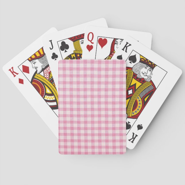 Baby Pink Gingham Pattern Playing Cards (Back)