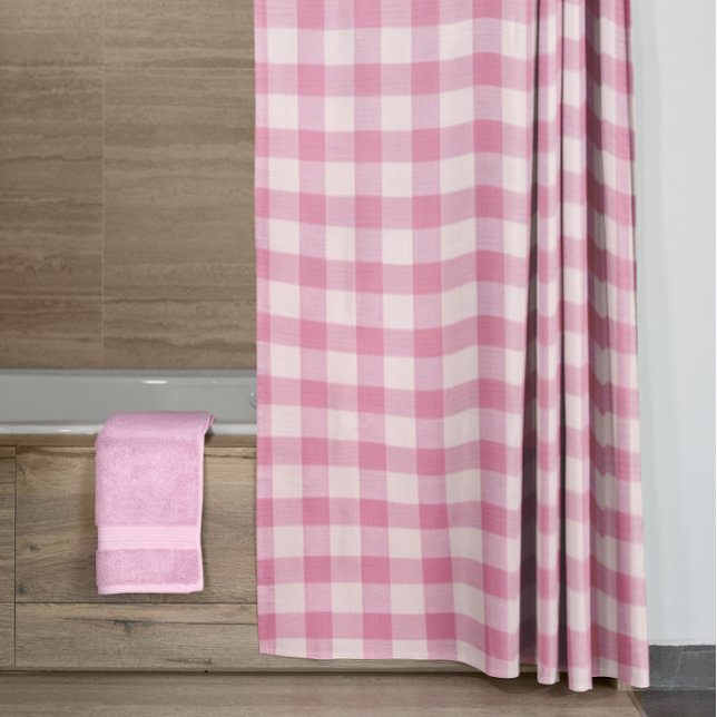 Baby Pink Gingham Pattern Shower Curtain (Creator Uploaded)