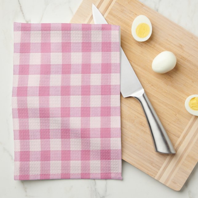 Baby Pink Gingham Pattern Tea Towel (Quarter Fold)