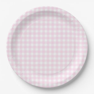 Baby Pink Gingham Plaid Paper Plate