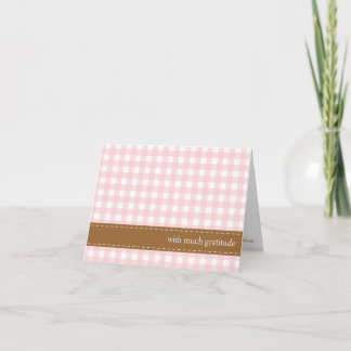 Baby pink gingham ribbon custom photo thank you card