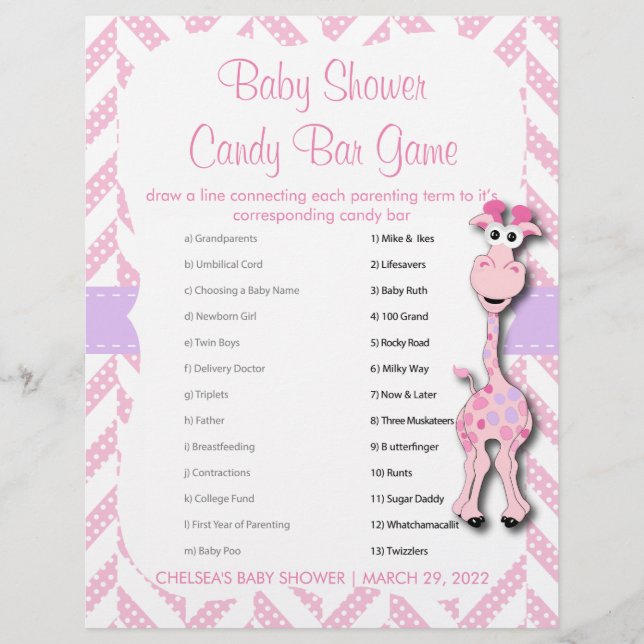 Baby Pink Giraffe Baby Boy Shower - Game Flyer (Front)