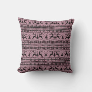 Baby Pink Girl Reindeer Sweater Looking Christmas Cushion