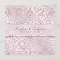 Baby Pink Glimmer Damask Wedding Invite
