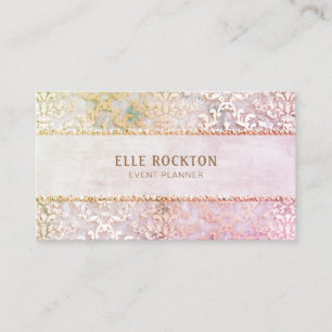 Baby Pink Glimmer Damask Wedding Planner Business Card