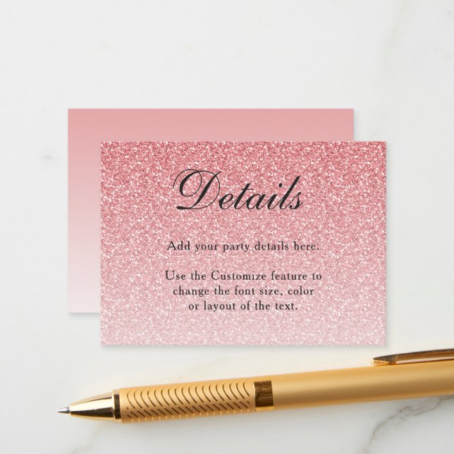 Baby Pink Glitter Glam Enclosure Card (Front/Back In Situ)