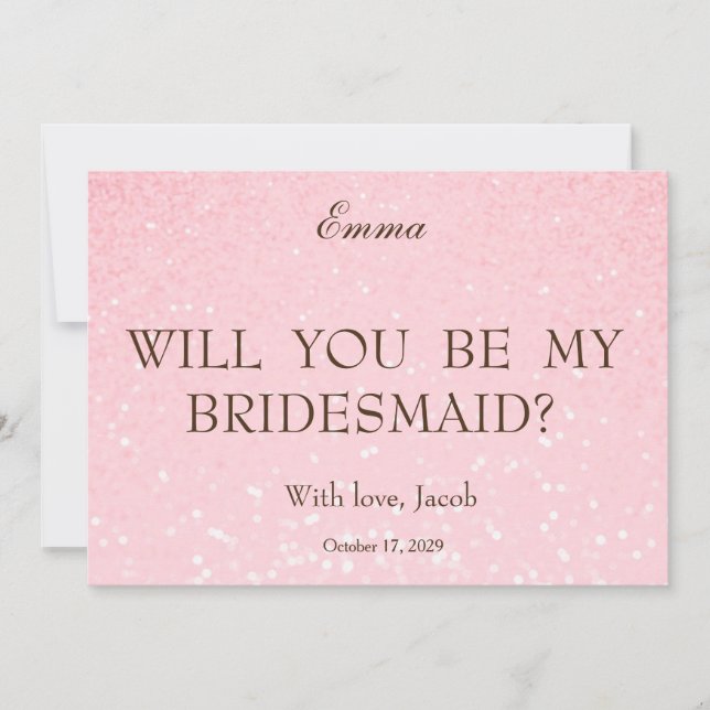 Baby Pink Glitter Will You Be My Bridesmaid Invitation (Front)