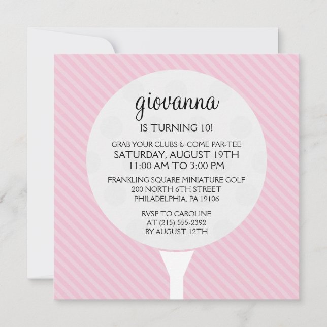 Baby Pink Golf Ball Miniature Golf Birthday Party Invitation (Front)