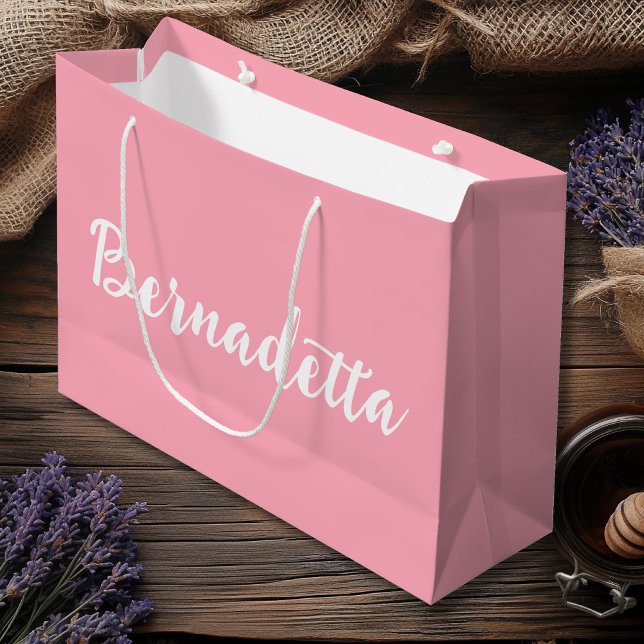 Baby Pink Handwritten Elegant Stylish Name Large Gift Bag (Creator Uploaded)