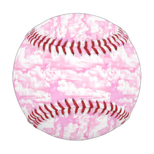 Baby Pink Happy Clouds Backgrouund Baseball