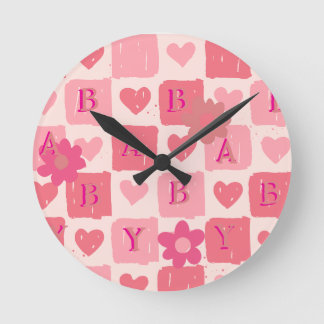 Baby pink heart  round clock