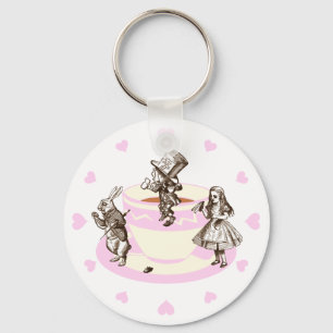 Baby Pink Hearts Around a Mad Tea Party Key Ring