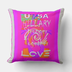 Baby pink Hillary USA President stronger together Outdoor Cushion