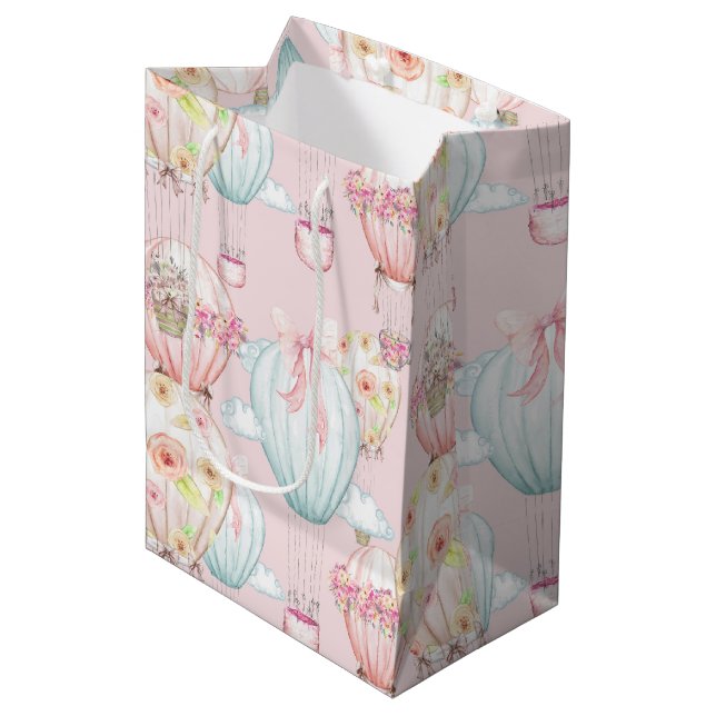 Baby Pink Hot Air Balloons Large Gift Bag (Front Angled)
