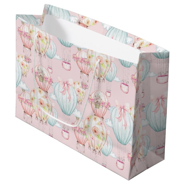 Baby Pink Hot Air Balloons Large Gift Bag (Front Angled)