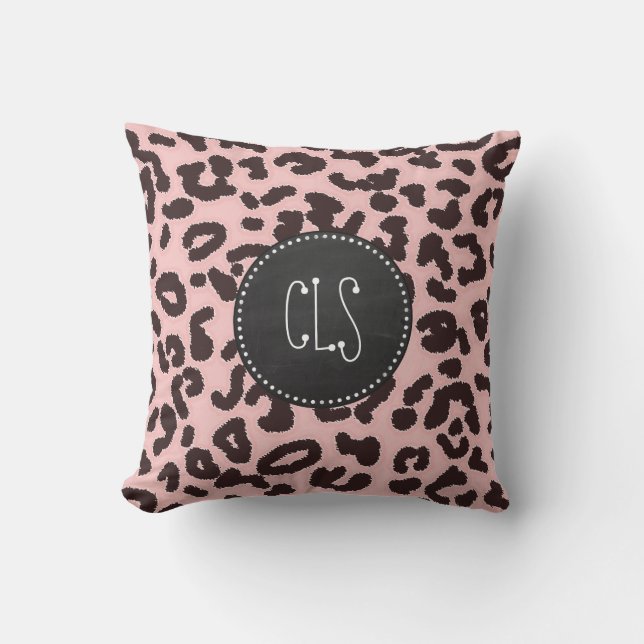Baby Pink Leopard Animal Print; Chalkboard Cushion (Front)