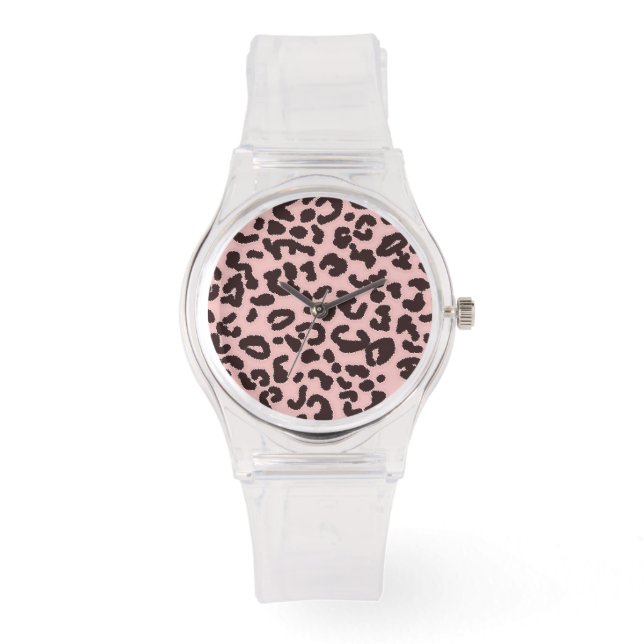 Baby Pink Leopard Animal Print Watch (Front)