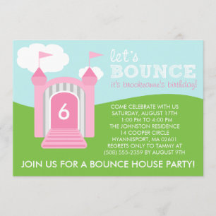 Baby Pink Let's Bounce Bounce House Birthday Party Invitation