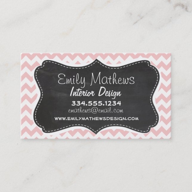 Baby Pink, Light Pink Chevron Stripes; Chalk Business Card (Front)
