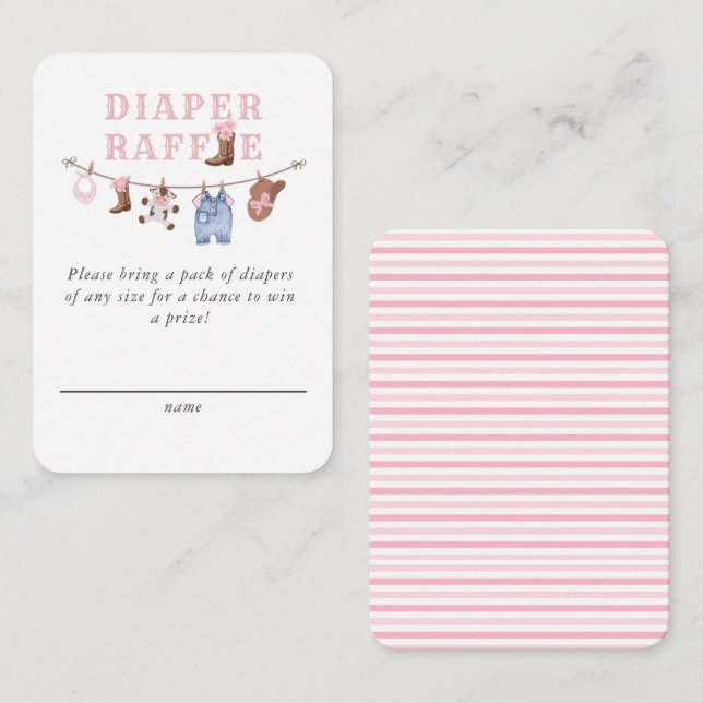 Baby Pink Little Cowgirl Diaper Raffle  Enclosure Card (Front/Back)