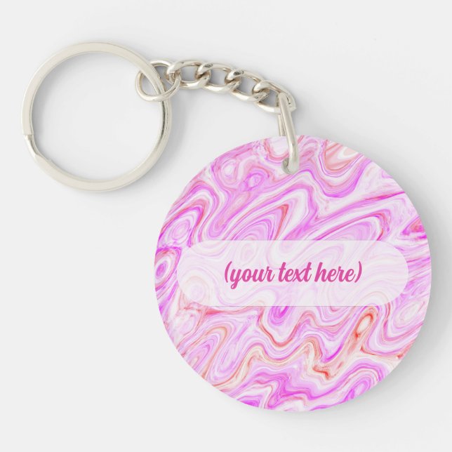 Baby Pink Marble Texture Abstract Liquid Paint Key Ring (Front)