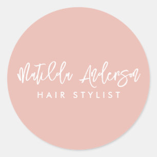 Baby pink modern minimal elegant script  classic round sticker