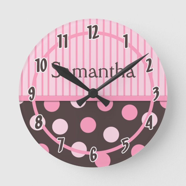 Baby Pink Modern Mod Polka Dot Personalised Clock (Front)