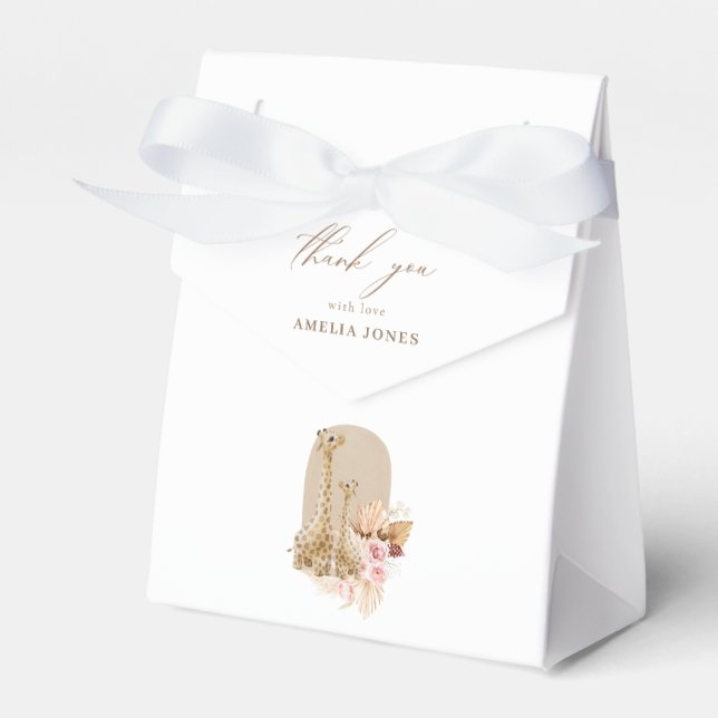Baby Pink Pampas Grass Giraffe Baby Shower Favour Box (Front Side)