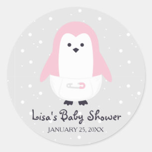 Baby Pink Penguin Baby Shower Sticker