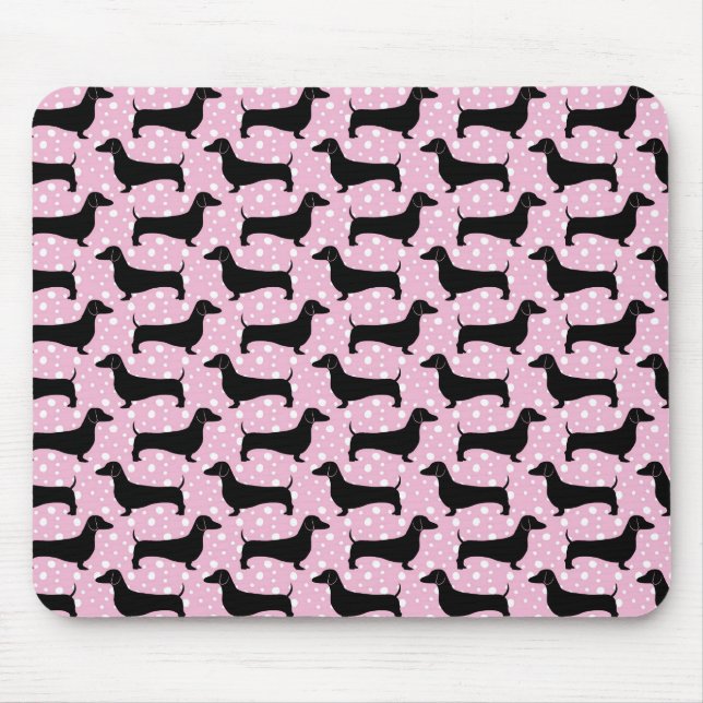 Baby Pink Polka Dachshunds Mouse Mat (Front)