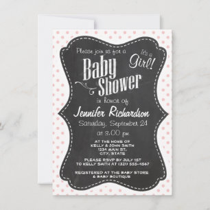 Baby Pink Polka Dots; Chalkboard Invitation