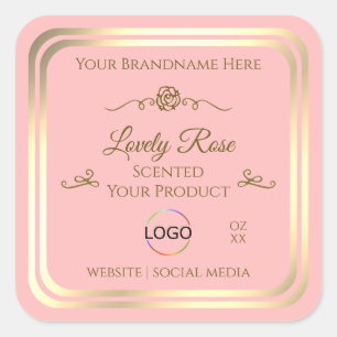 Baby Pink Product Label with Gold Frame and Logo