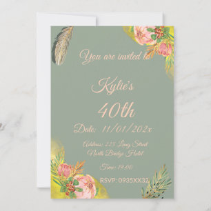 Baby Pink Proteas 40th Invitation