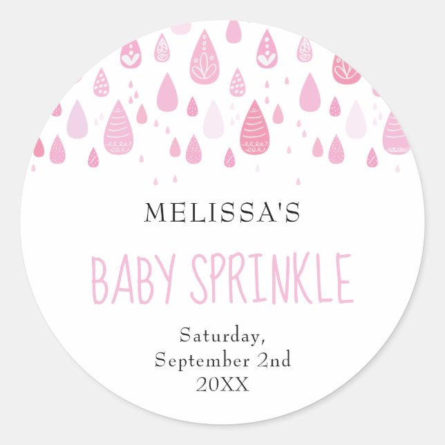 Baby pink raindrops baby sprinkle classic round sticker (Front)