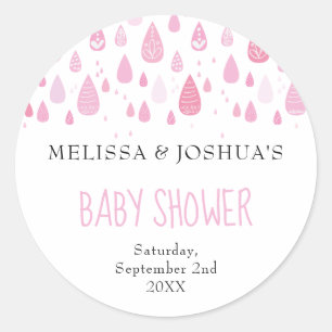 Baby pink raindrops couples baby shower classic round sticker