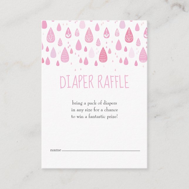 Baby Pink Raindrops Diaper Raffle Baby Shower Enclosure Card (Front)