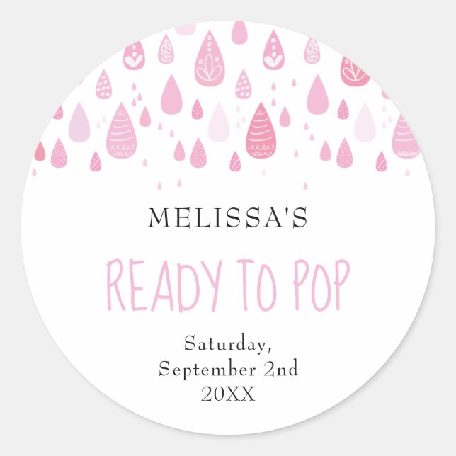 Baby pink raindrops Ready to Pop Classic Round Sticker (Front)