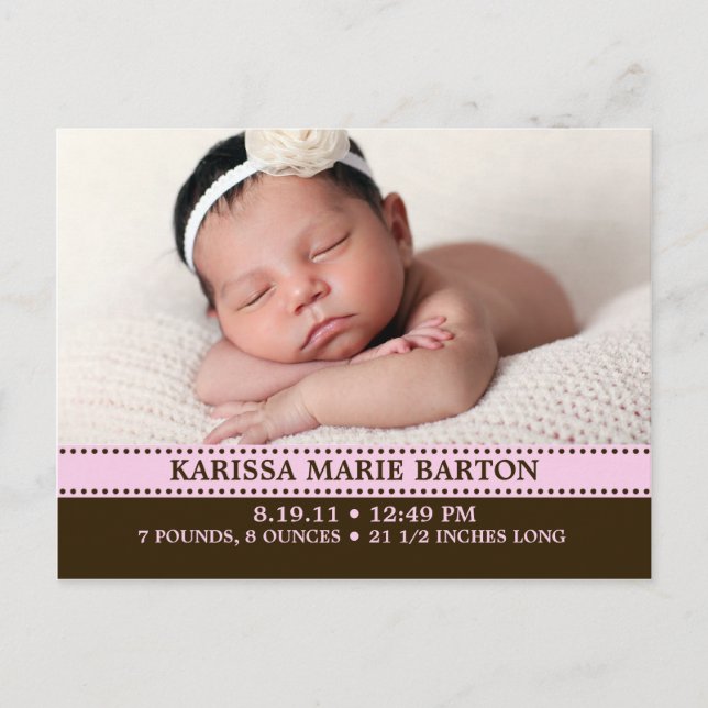 Baby Pink Simply Charming Photo Birth Announcement (Front)