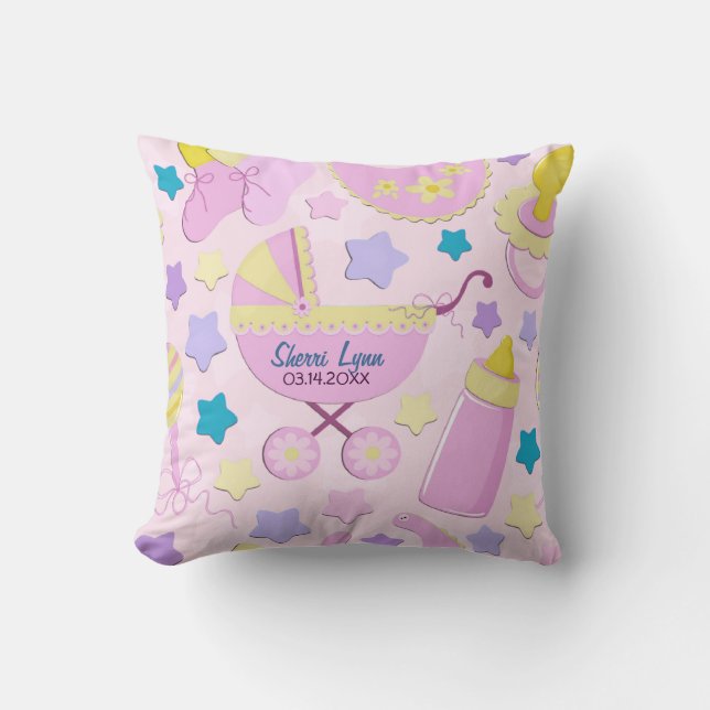 Baby Pink Stars and Carriage Keepsake Pillow (Front)