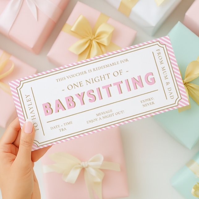 Baby Pink Stripe Babysitting Gift Voucher Card (Creator Uploaded)