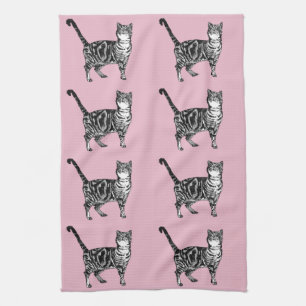 Baby pink Tabby Cat cats baby shower Tea Towel