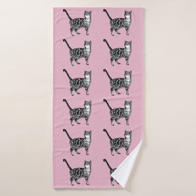 Baby Pink Tabby Cat Cats Girls Art Bath Towel (Bath Towel)