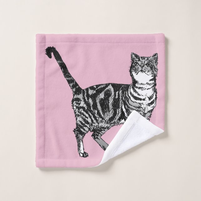 Baby Pink Tabby Cat Cats Girls Art Wash Cloth (Wash Cloth)
