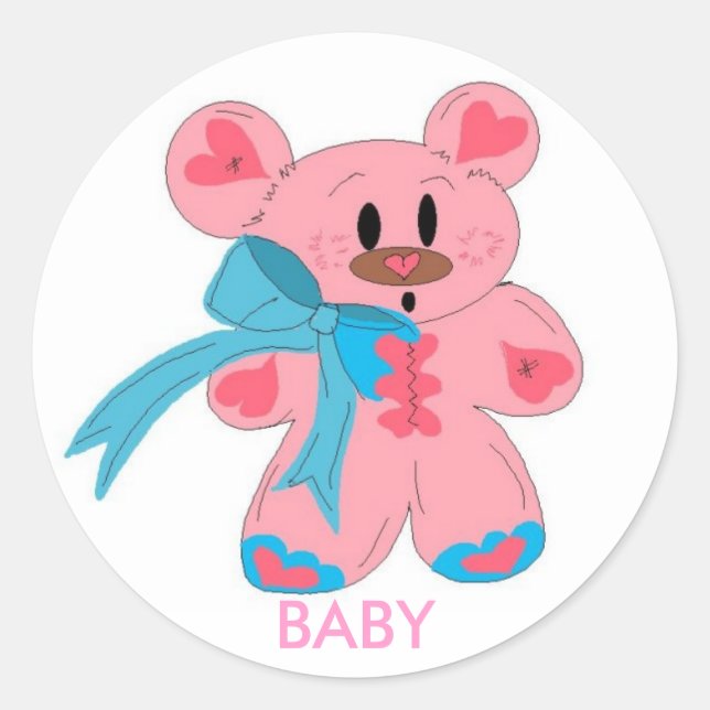 Baby Pink Teddy Bear Classic Round Sticker (Front)