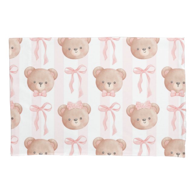 Baby Pink Teddy Bears and Bows  Pillowcase (Front)
